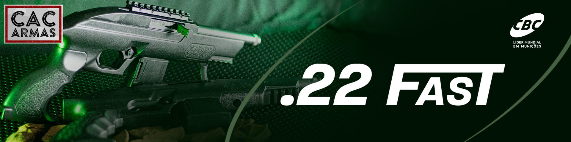 Banner de uma arma  .22 fast sobre um balcão