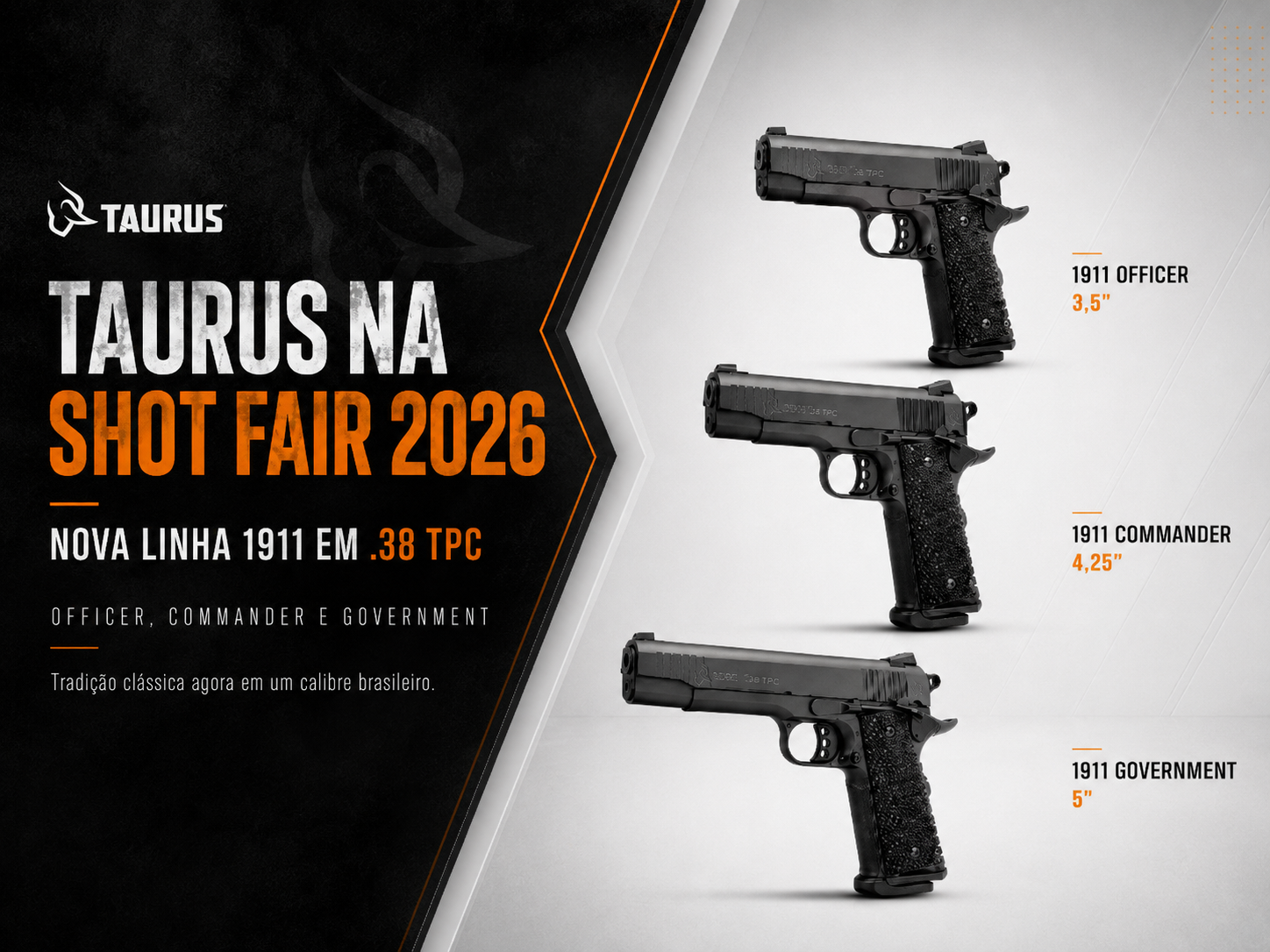 Tradição renovada: Taurus surpreende na SHOT Fair 2026 com nova linha 1911 em .38 TPC